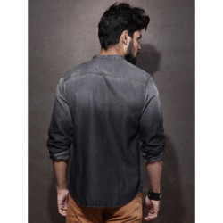 Men Charcoal Grey Washed Casual Sustainable Shirt
