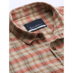 Men Beige & Red Checked Casual Linen Sustainable Shirt