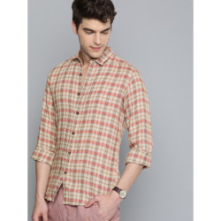 Men Beige & Red Checked Casual Linen Sustainable Shirt