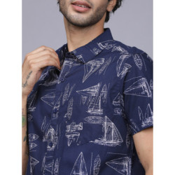 Men Navy Blue Slim Fit Printed Casual Shirt