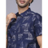 Men Navy Blue Slim Fit Printed Casual Shirt