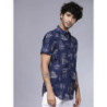Men Navy Blue Slim Fit Printed Casual Shirt