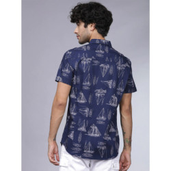Men Navy Blue Slim Fit Printed Casual Shirt