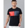 Men Navy Blue & Red Colourblocked Round Neck T-shirt