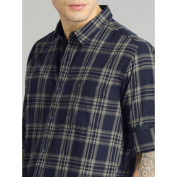 Men Blue & Grey Checked Casual Sustainable Shirt