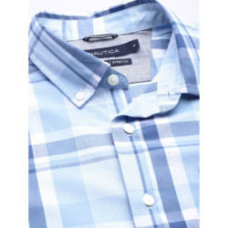 Men Blue Checked Button-Down Collar Classic Fit Casual Shirt