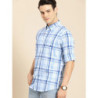 Men Blue Checked Button-Down Collar Classic Fit Casual Shirt