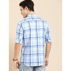 Men Blue Checked Button-Down Collar Classic Fit Casual Shirt