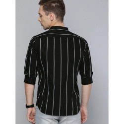 Men Black & White Slim Fit Striped Casual Shirt