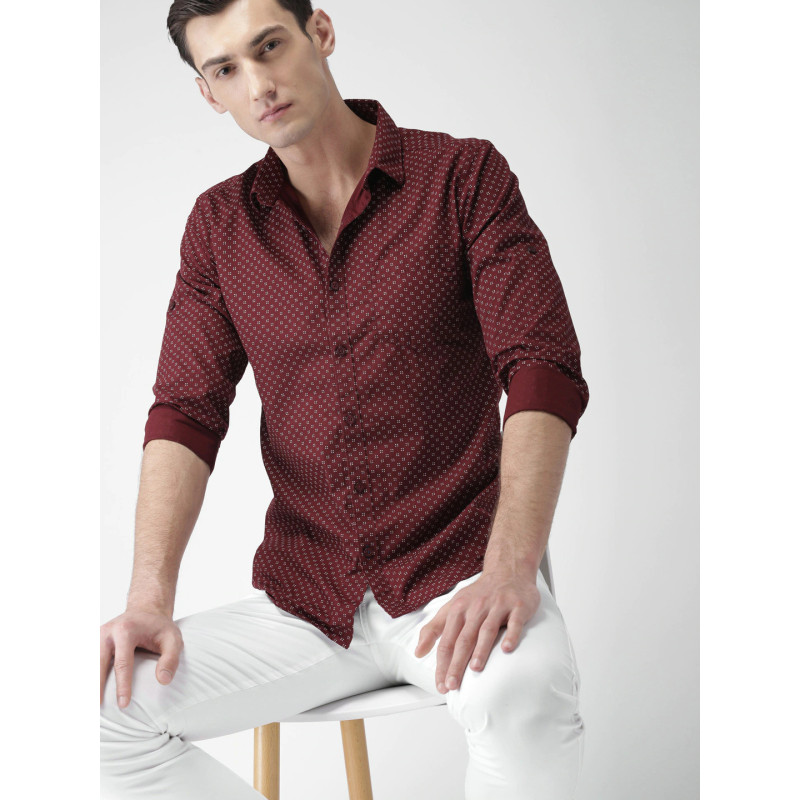 Men Maroon Slim Fit Printed Casual Shirt
