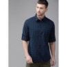 Men Navy Blue & Black Regular Fit Checked Casual Sustainable Shirt