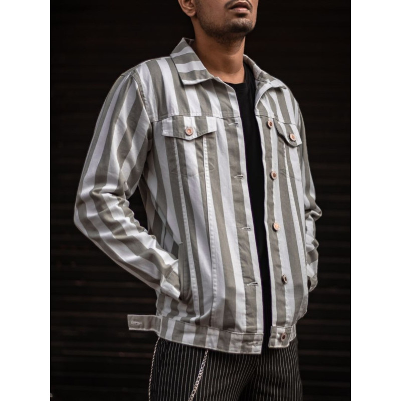 Light Green Stripes Denim Jacket