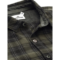 Men Olive Green & Black Slim Fit Checked Casual Shirt