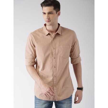 Men Pink Slim Fit Solid Casual Shirt