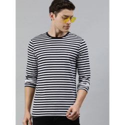 Men Navy Blue Solid Round...