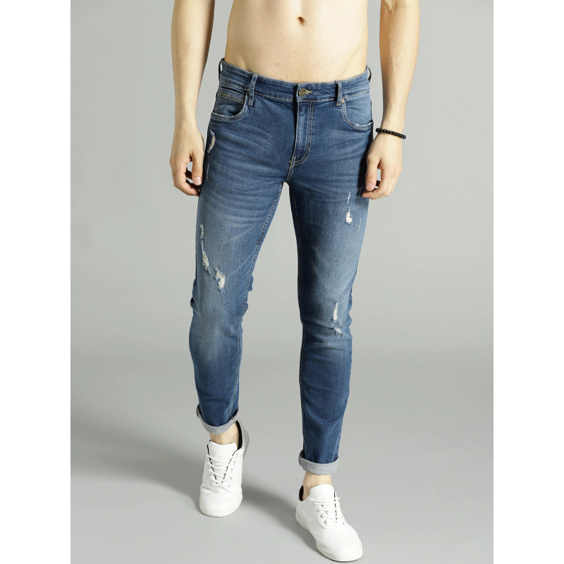Men Blue Skinny Fit Mid-Rise Mildly Distressed Stretchable Jeans