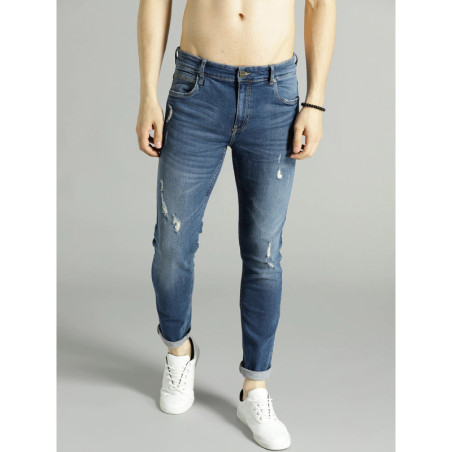 Men Blue Skinny Fit Mid-Rise Mildly Distressed Stretchable Jeans