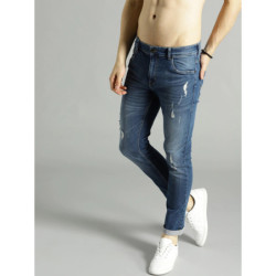 Men Blue Skinny Fit Mid-Rise Mildly Distressed Stretchable Jeans