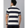Men White & Navy Blue Striped Polo Collar T-shirt