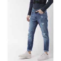 Men Navy Blue Slim Tapered Fit Mid-Rise Highly Distressed Stretchable Jeans