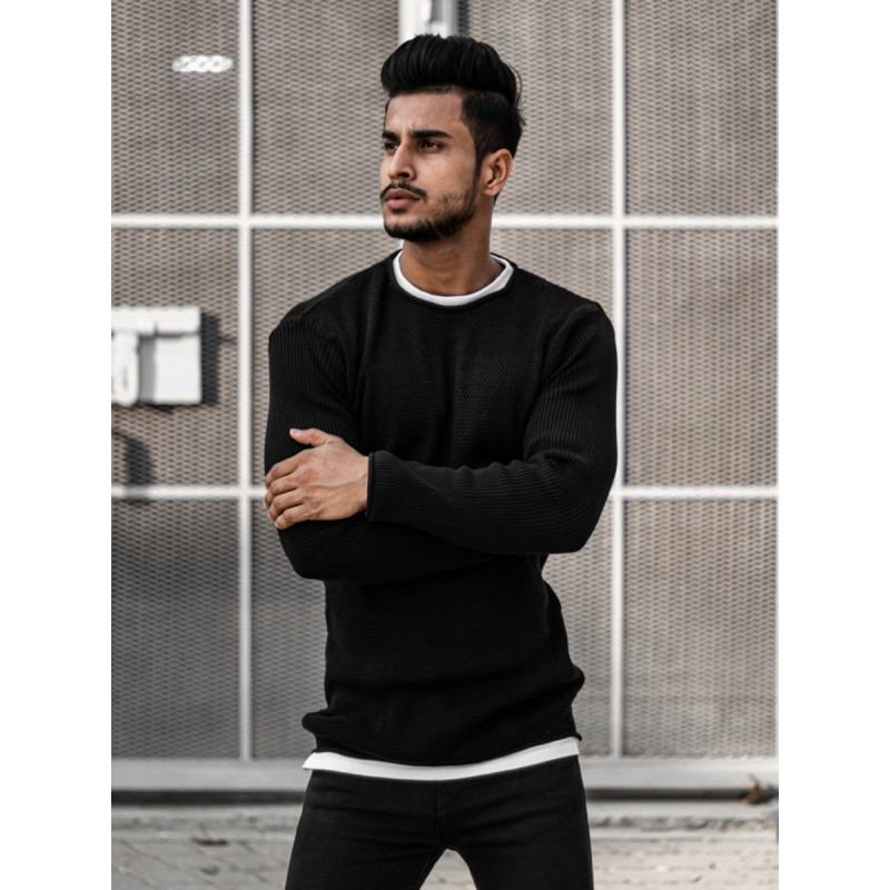 Black Knitted Full Sleeves T Shirt