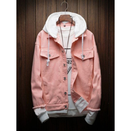 Peach Denim Jacket With Hood