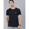 Men Navy Blue Solid Pure Cotton Round Neck T-shirt
