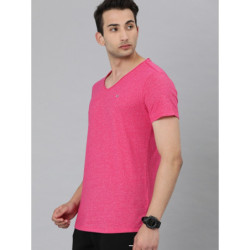 Men Pink Solid V-Neck T-shirt