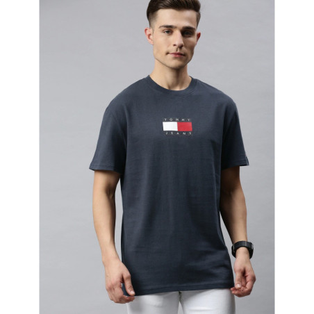 Men Navy Blue Printed Round Neck T-shirt