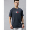 Men Navy Blue Printed Round Neck T-shirt