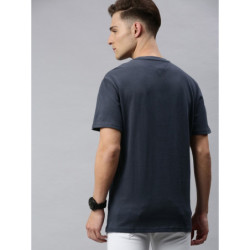 Men Navy Blue Printed Round Neck T-shirt