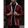 Maroon Denim Jacket With Fur