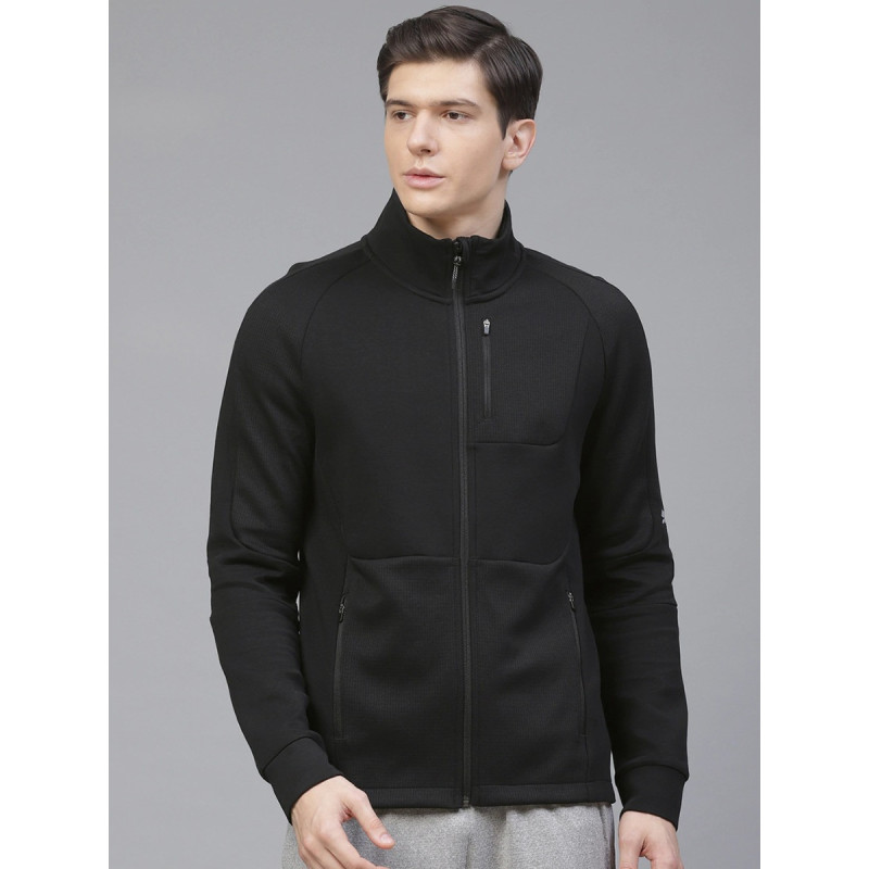 Men Black Evostripe Solid Slim Fit Track Jacket